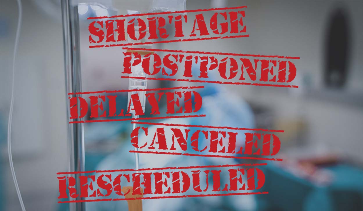 Illustrative image. It reads: SHORTAGE, POSTPONED, DELAYED, CANCELED, RESCHEDULED